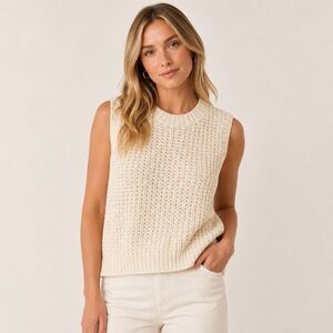 Marea by Liz Joy Emilia Alpaca Wool Open Knit Sweater Vest Ivory Women XS